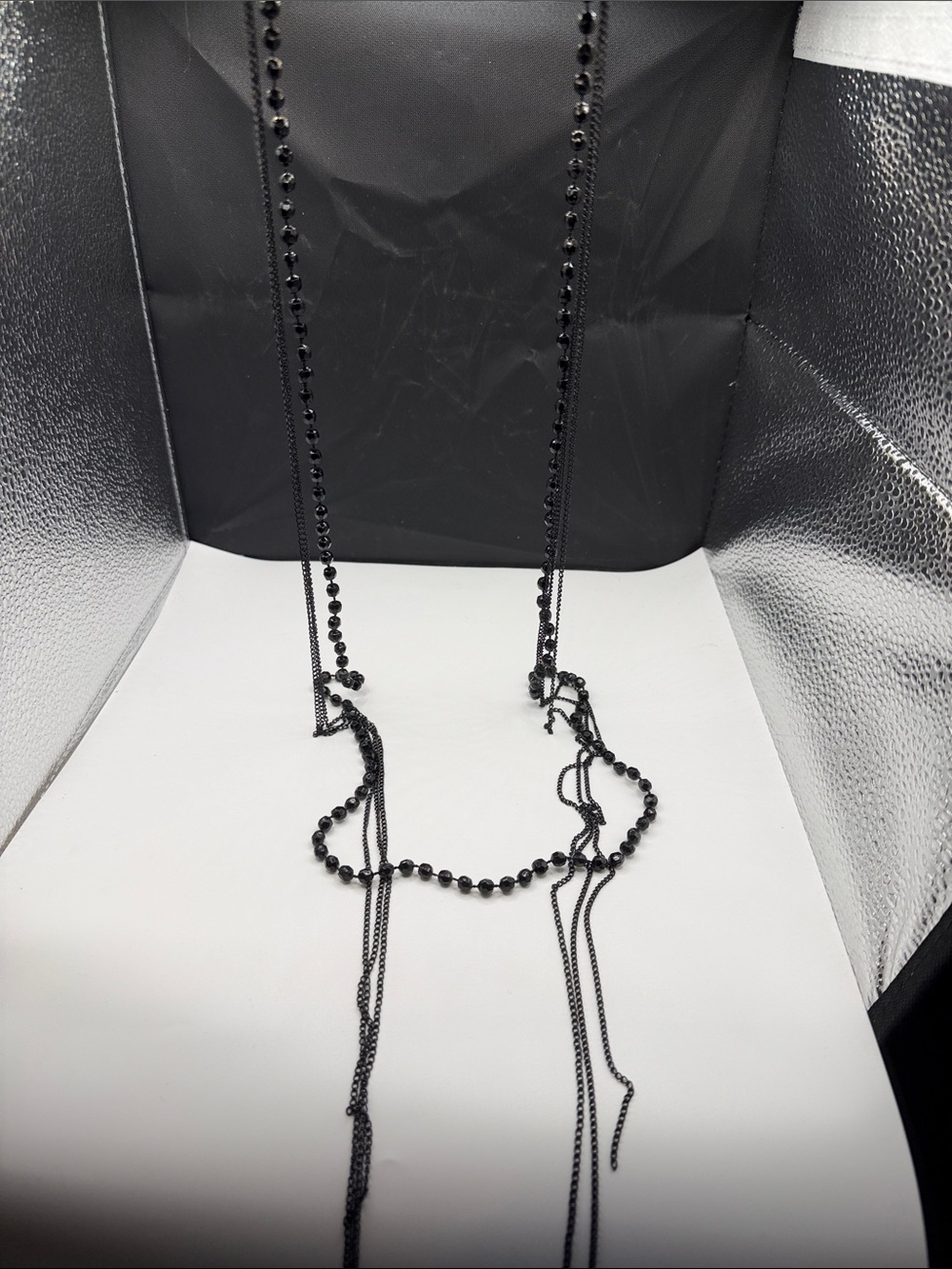 Black Layered Bead & Chain Necklace - Women Jewelry